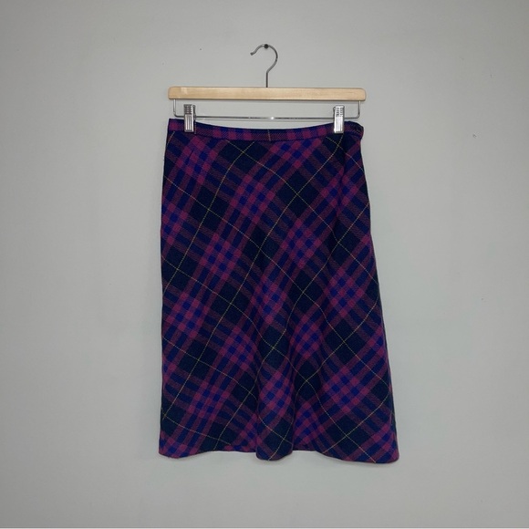 Charme Vintage 2-Piece Set Size 6 US Petite Pink Blue Plaid Wool Skirt Blazer - Picture 7 of 11